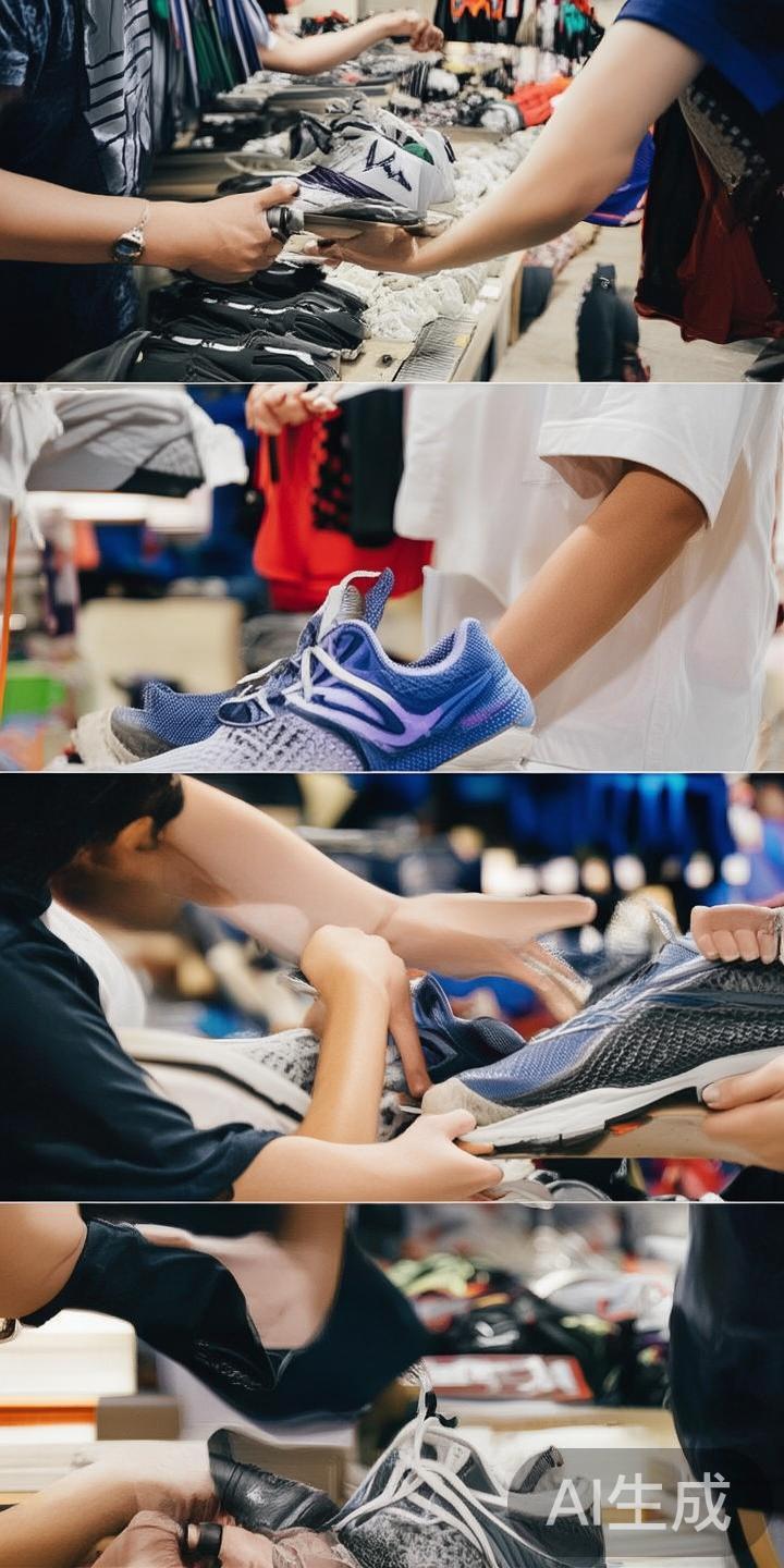 在实体店购买体育用品时，务必亲自试用。试穿运动鞋时